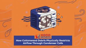 How Cottonwood Debris Physically Restricts Airflow Through Condenser Coils — featured image